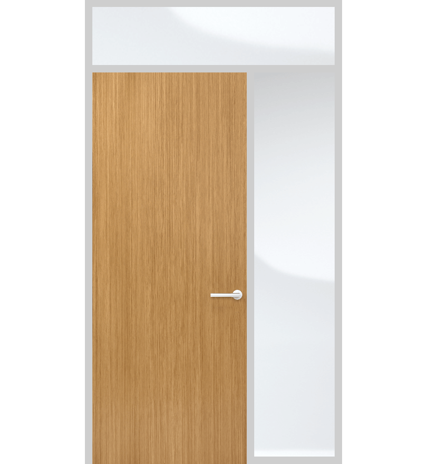 Door panel with top and side light and solid panel