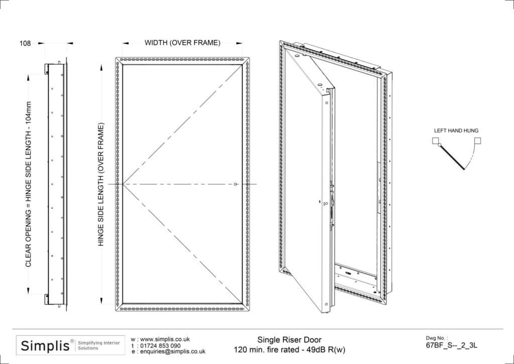 Single Door Riser Tech Drawing 120m FR