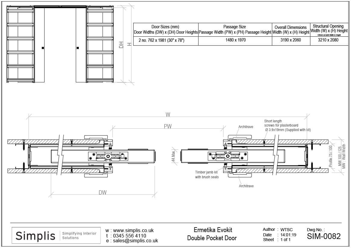 Ermetika Evokit Double Pocket Door Technical Drawing